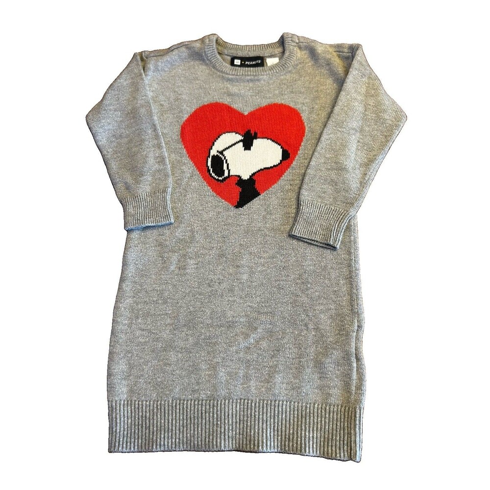 Gap Kids Snoopy Peanuts Sweater Dress Girls 4 Joe Cool Heart Gray Years Soft
